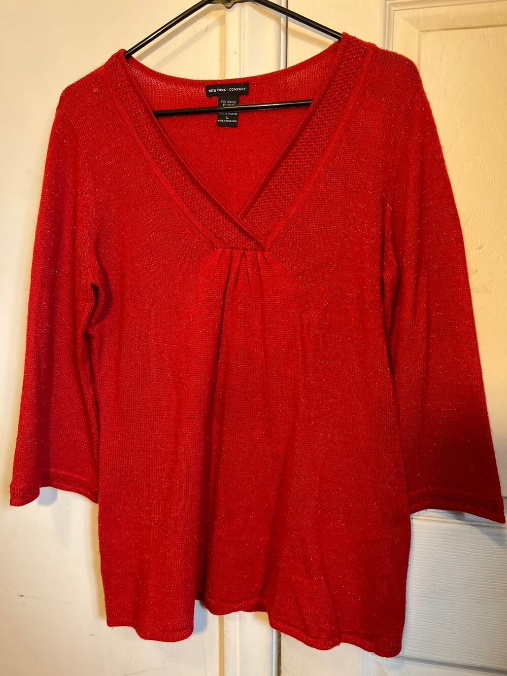 New York & Company Sweater Womens Large Red Sparkle